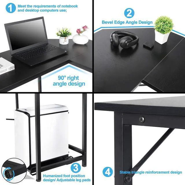 Alt view image 6 of 6 - 66" L Shaped Gaming Corner Computer Desk with CPU Stand and Foot Rest Bar, PC Laptop Study Table Workstation Gaming Desk for Home Office, Black