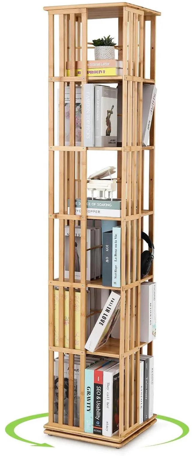 Main image of Rotating Bookshelf, 6-Tier Freestanding Corner Bookshelf Tower, 360° Bamboo Revolving Bookcase, Narrow Spinning Book Shelf for Living Room, Bedroom, Office, Natural