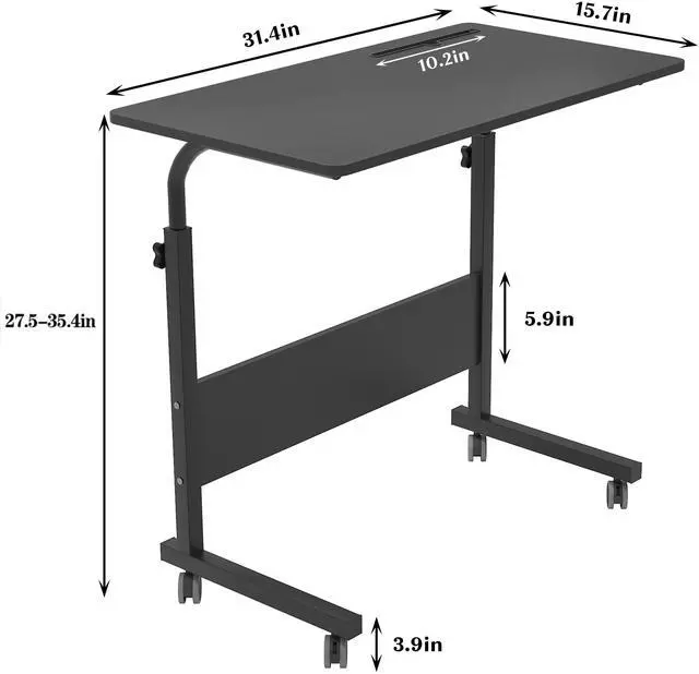 Alt view image 2 of 6 - 31.5'' Portable Computer Desk - Adjustable Standing Desk with Tablet Slot, Laptop Cart, and Mobile Bed Table, Black