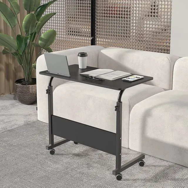 Alt view image 3 of 6 - 31.5'' Portable Computer Desk - Adjustable Standing Desk with Tablet Slot, Laptop Cart, and Mobile Bed Table, Black