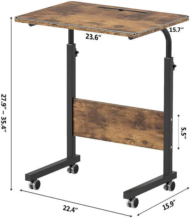 Alt view image 3 of 6 - 23.6'' Portable Computer Desk - Adjustable Standing Desk with Tablet Slot, Laptop Cart, and Mobile Bed Table, Vintage Brown
