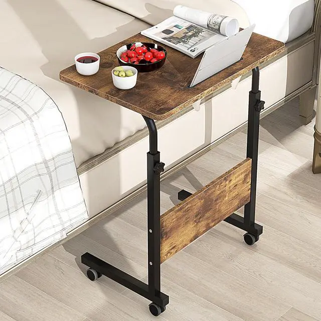 Alt view image 4 of 6 - 23.6'' Portable Computer Desk - Adjustable Standing Desk with Tablet Slot, Laptop Cart, and Mobile Bed Table, Vintage Brown