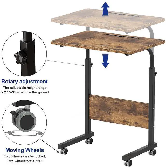 Alt view image 5 of 6 - 23.6'' Portable Computer Desk - Adjustable Standing Desk with Tablet Slot, Laptop Cart, and Mobile Bed Table, Vintage Brown