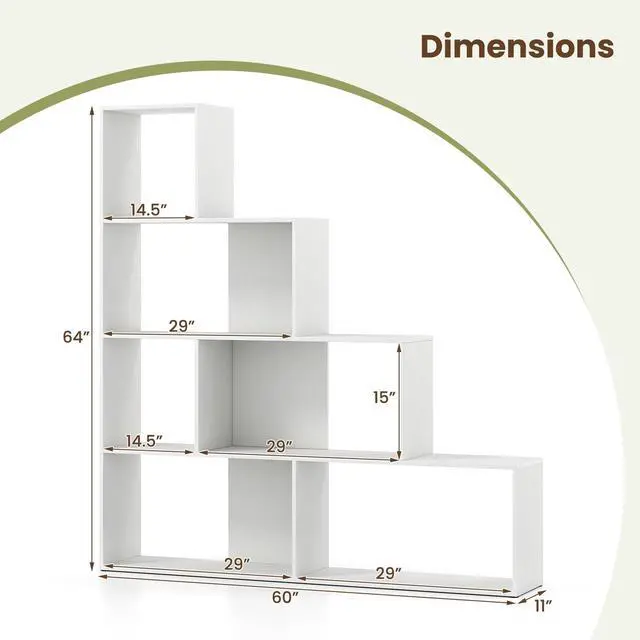 Alt view image 3 of 6 - 6 Cube Geometric Bookshelf White, 4-Tier L-Shaped Bookcase with Cubes, Freestanding Ladder Corner Display Shelf w/Anti-Toppling Kits, Modern Etagere Bookshelf for Living Room, Bedroom