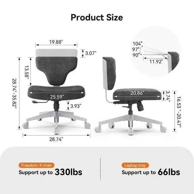 Alt view image 2 of 6 - Freedom-X Criss Cross Legged Chair, Adjustable Laptop Tray for Work & Relax (Dark Grey, Oversized)