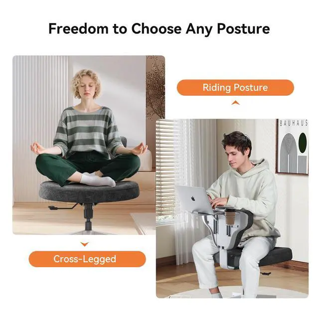 Alt view image 3 of 6 - Freedom-X Criss Cross Legged Chair, Adjustable Laptop Tray for Work & Relax (Dark Grey, Oversized)