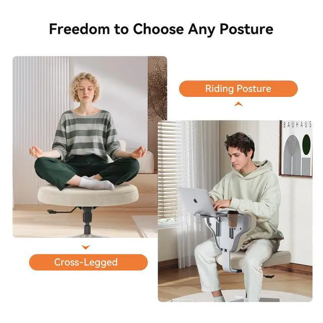Alt view image 3 of 6 - Freedom-X Criss Cross Legged Chair, Adjustable Laptop Tray for Work & Relax (Apricot, Oversized)