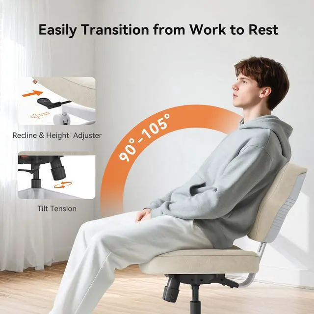 Alt view image 4 of 6 - Freedom-X Criss Cross Legged Chair, Adjustable Laptop Tray for Work & Relax (Apricot, Oversized)