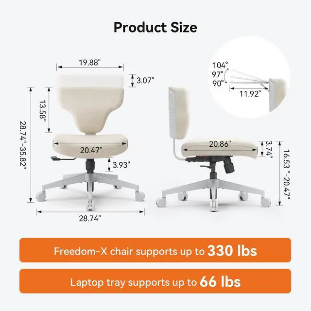 Alt view image 2 of 6 - Freedom-X Criss Cross Legged Chair, Adjustable Laptop Tray for Work & Relax (Apricot, Standard)