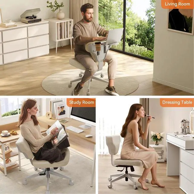 Alt view image 3 of 6 - Freedom-X Criss Cross Legged Chair, Adjustable Laptop Tray for Work & Relax (Apricot, Standard)