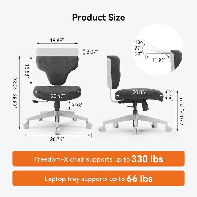Alt view image 2 of 6 - Freedom-X Criss Cross Legged Chair, Adjustable Laptop Tray for Work & Relax (Dark Grey, Standard)