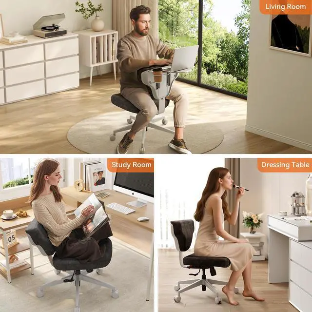 Alt view image 3 of 6 - Freedom-X Criss Cross Legged Chair, Adjustable Laptop Tray for Work & Relax (Dark Grey, Standard)