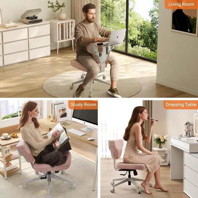 Alt view image 3 of 6 - Freedom-X Criss Cross Legged Chair, Adjustable Laptop Tray for Work & Relax (Pink, Standard)