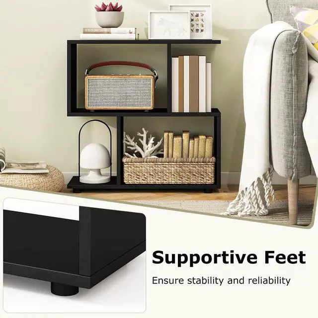Alt view image 5 of 6 - 3-Tier Geometric Bookshelf Set of 2, S-Shaped Open Bookcase, Freestanding Decorative Storage Shelving, Home Storage Organizer for Living Room, Bedroom, Home Office (2, Black)