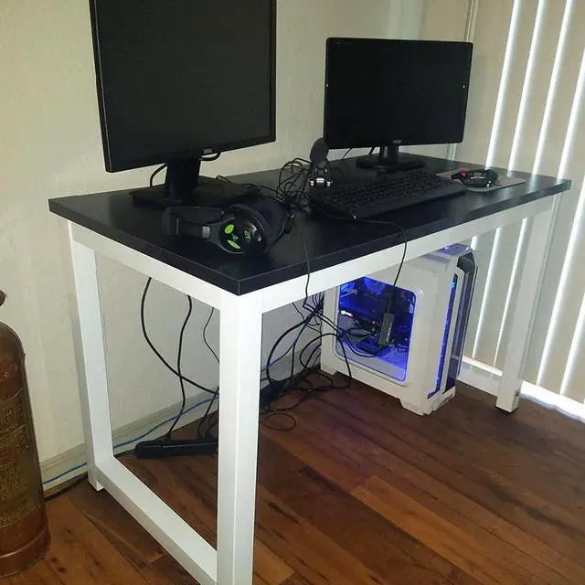 Alt view image 2 of 6 - Computer Desk Wood Office Table, Modern PC Laptop Notebook Study Writing Table for Home Office Workstation (55.1'', Black Color)