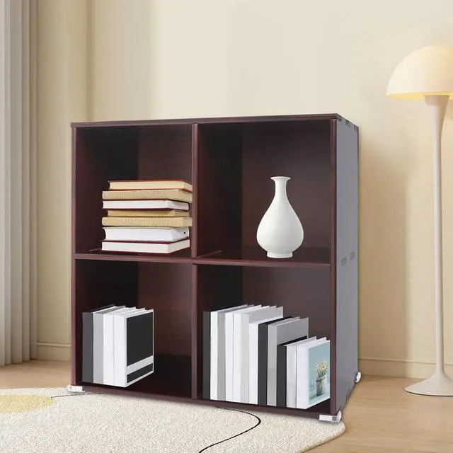Alt view image 5 of 6 - 4 Cube Storage Organizer,Solid Wood Bookshelf Cube Shelf,Vertical or Horizontal Bookcase,Open Floor Display Shelf Closet Cabinet for Home Office Library School,24" L x 12" W x 24" H