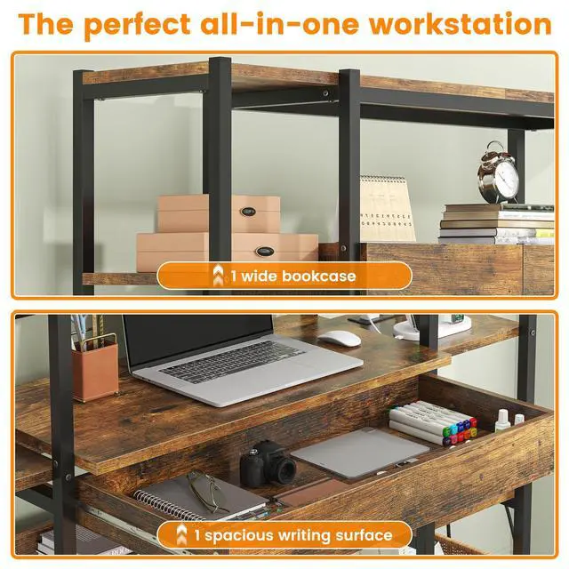 Alt view image 3 of 6 - Triple Width 5 Tier Bookcase with Storage Cabinet,70.87" Modern Tall Bookshelf with 12 Open Display Shelves, Storage Cabinet, LED Lighting and Power Outlet. Suitable for Office Bedroom.Brown