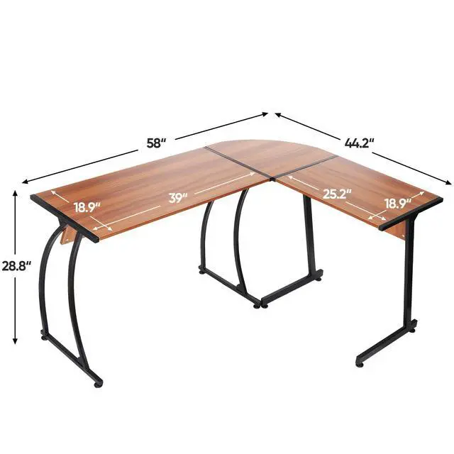 Alt view image 3 of 6 - 55" L-Shaped Corner Computer Desk - Sturdy Steel Frame & Waterproof Surface, Walnut Wood Grain Design for Home Office, Gaming & Multipurpose Workstation