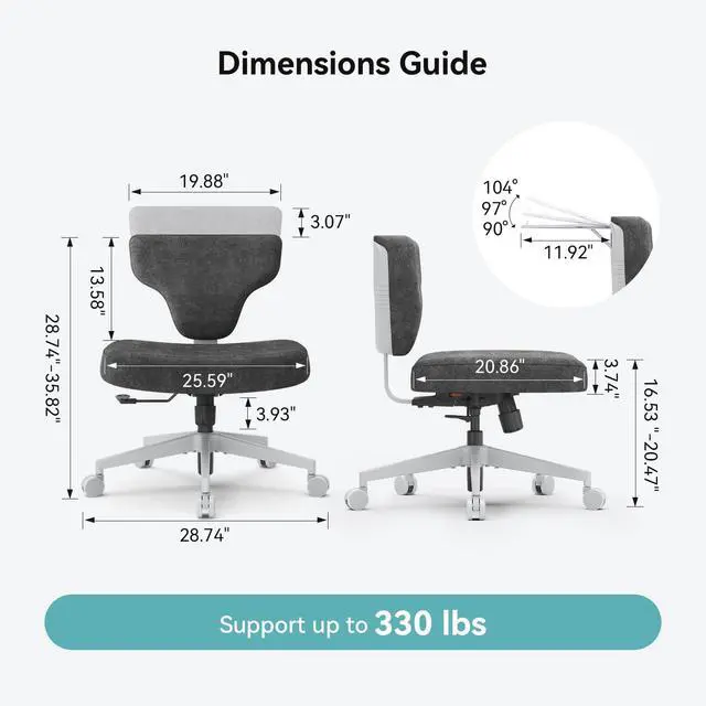 Alt view image 3 of 6 - Criss Cross Legged Office Chair with Hidden Tray, Wide Seat Ergonomic Chair for Home Office, Meditation, Makeup Vanity & Gaming, Comfortable Cross-Legged Sitting Posture