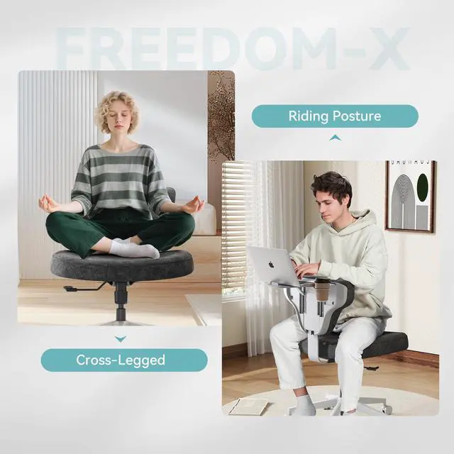 Alt view image 5 of 6 - Criss Cross Legged Office Chair with Hidden Tray, Wide Seat Ergonomic Chair for Home Office, Meditation, Makeup Vanity & Gaming, Comfortable Cross-Legged Sitting Posture
