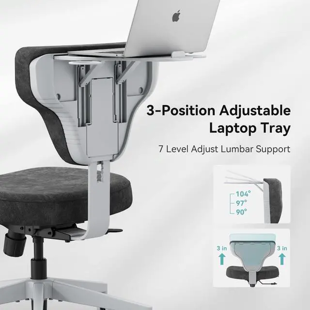 Alt view image 6 of 6 - Criss Cross Legged Office Chair with Hidden Tray, Wide Seat Ergonomic Chair for Home Office, Meditation, Makeup Vanity & Gaming, Comfortable Cross-Legged Sitting Posture