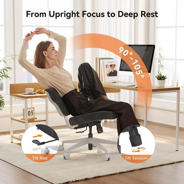 Alt view image 6 of 6 - Freedom-X Criss Cross Office Chair with Wheels & Hideaway Laptop Tray, Ergonomic Chair for Cross Legged Sitting, Home Office, Meditation, Makeup Vanity & ADHD