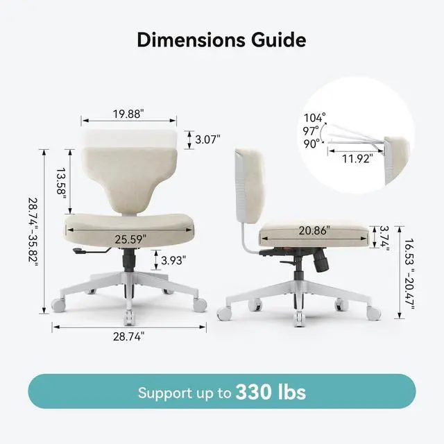 Alt view image 3 of 6 - Criss Cross Legged Office Chair with Hidden Tray, Wide Seat Ergonomic Chair for Home Office, Meditation, Makeup Vanity & Gaming, Comfortable Cross-Legged Sitting Posture