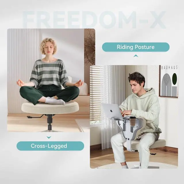 Alt view image 5 of 6 - Criss Cross Legged Office Chair with Hidden Tray, Wide Seat Ergonomic Chair for Home Office, Meditation, Makeup Vanity & Gaming, Comfortable Cross-Legged Sitting Posture