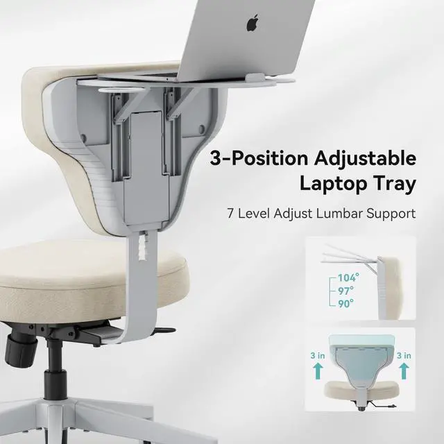 Alt view image 6 of 6 - Criss Cross Legged Office Chair with Hidden Tray, Wide Seat Ergonomic Chair for Home Office, Meditation, Makeup Vanity & Gaming, Comfortable Cross-Legged Sitting Posture