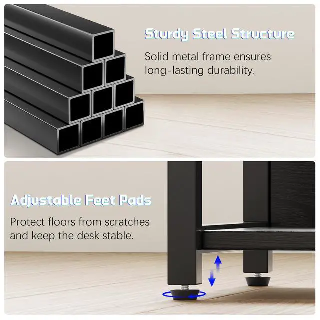 Alt view image 6 of 6 - L Shaped Gaming Desk with Power Outlets & RGB Lights, 46'' L- Shaped Desk Computer Corner Desk with Monitor Stand & Storage Shelf & Hook, Home Office Desk Writing Desk, Black