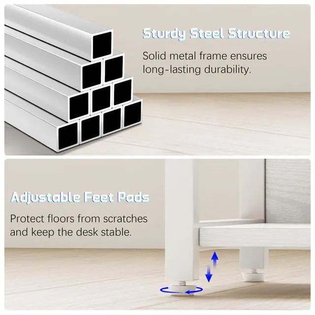 Alt view image 6 of 6 - L Shaped Gaming Desk with Power Outlets & RGB Lights, 46'' L- Shaped Desk Computer Corner Desk with Monitor Stand & Storage Shelf & Hook, Home Office Desk Writing Desk, White