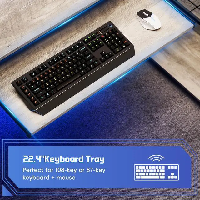 Alt view image 5 of 6 - L Shaped Gaming Desk with Power Outlets & RGB Lights, 46'' L- Shaped Desk Computer Corner Desk with Monitor Stand & Storage Shelf & Hook, Home Office Desk Writing Desk, Grey