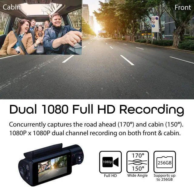 Alt view image 4 of 4 - V3 Dual Camera Front and Inside Cabin Full HD 1080p with WiFi and Built-in GPS