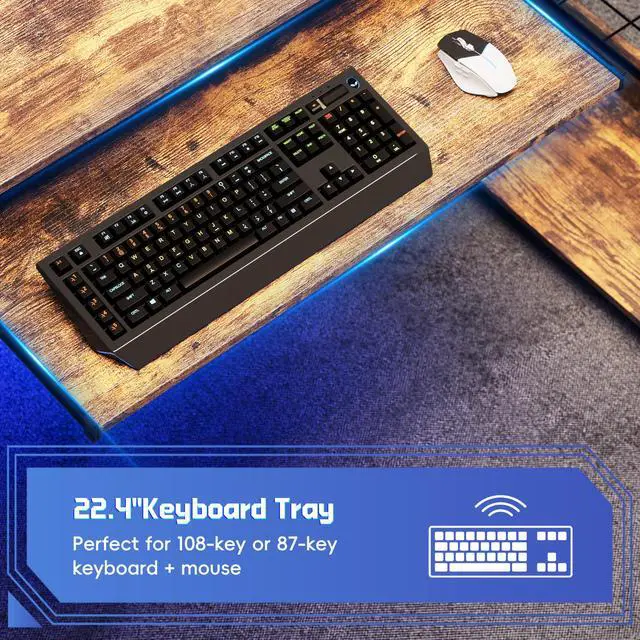 Alt view image 5 of 6 - L Shaped Gaming Desk with Power Outlets & RGB Lights, 46'' L- Shaped Desk Computer Corner Desk with Monitor Stand & Storage Shelf & Hook, Home Office Desk Writing Desk, Brown