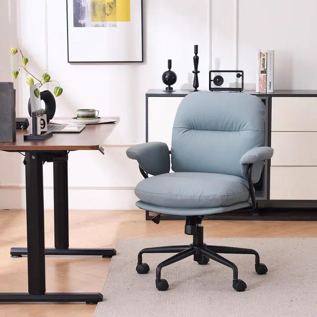 Main image of Ergonomic Home Office Chairs Leather Office Chair, Comfortable Office Chair with Padded Armrests, Reclining Height Adjustable Comfy Computer Chair with Lumbar Support, Sage