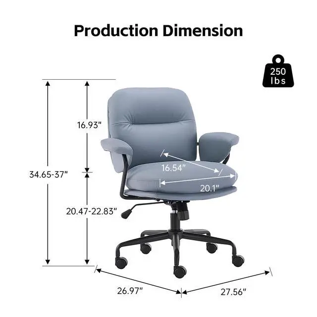 Alt view image 2 of 6 - Ergonomic Home Office Chairs Leather Office Chair, Comfortable Office Chair with Padded Armrests, Reclining Height Adjustable Comfy Computer Chair with Lumbar Support, Sage