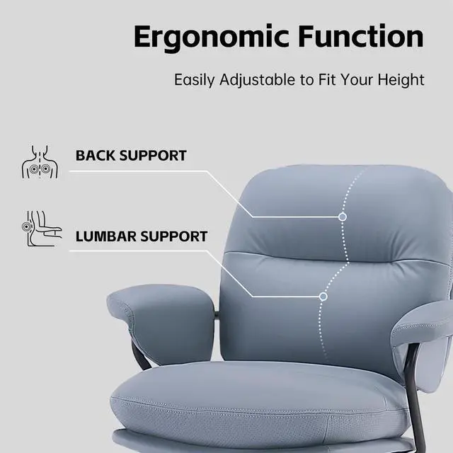 Alt view image 4 of 6 - Ergonomic Home Office Chairs Leather Office Chair, Comfortable Office Chair with Padded Armrests, Reclining Height Adjustable Comfy Computer Chair with Lumbar Support, Sage