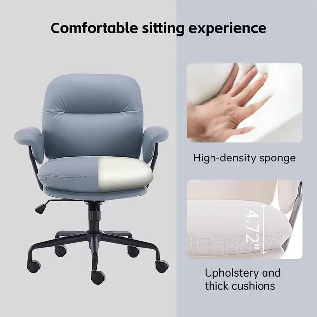 Alt view image 6 of 6 - Ergonomic Home Office Chairs Leather Office Chair, Comfortable Office Chair with Padded Armrests, Reclining Height Adjustable Comfy Computer Chair with Lumbar Support, Sage