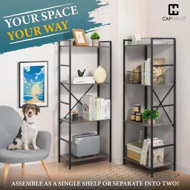 Alt view image 3 of 6 - Triple Column 4 Tier Bookshelf, Industrial Triple Bookcase with 11 Open Display Shelves, Adjustable Wide Shelf for Living Room, Bedroom, Home and Office, Rustic Oak