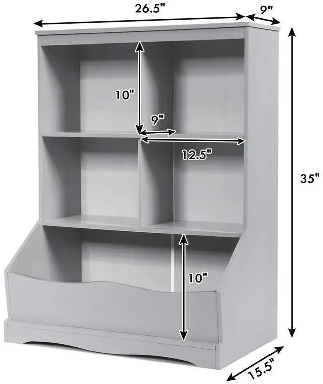 Alt view image 3 of 6 - Storage Cabinet, Cubby Toy Organizer, 3 Shelf 4 Cube Units, Storage Bins Cubbies for Kids' Collections, Kids Bookshelf and Bookcase for Children Playroom Hallway Kindergarten School, Gray