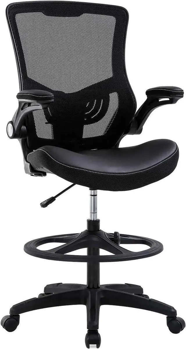 Main image of Drafting Chair Tall Mesh Drafting Stool for Standing Desk, Adjustable Bar Height Reception Office Chair with Flip-Up Arms & Foot-Ring, Ergonomic Mesh Computer Drafting Stool for Home Office Working