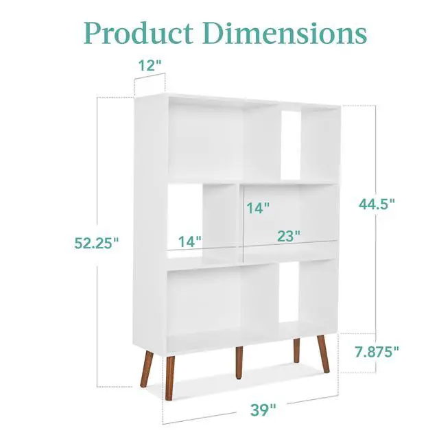 Alt view image 3 of 6 - 3-Tier Mid-Century Modern Wooden Bookcase, 6-Cube Organizer for Nursery, Kids Room, Living Room, w/Removable Back Panels, Pine Legs - White/Brown