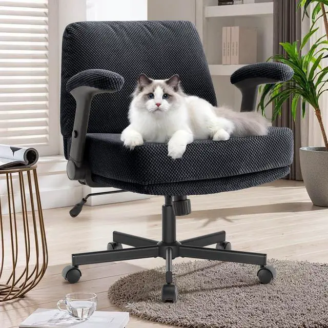 Main image of Criss Cross Chair with Wheels and Flip Arms- Comfy Fabric Cross Legged Office Chair with Thick Cushion&Wide Seat, Adjustable Swivel Desk Chair for Home Office, Apartment, Bedroom