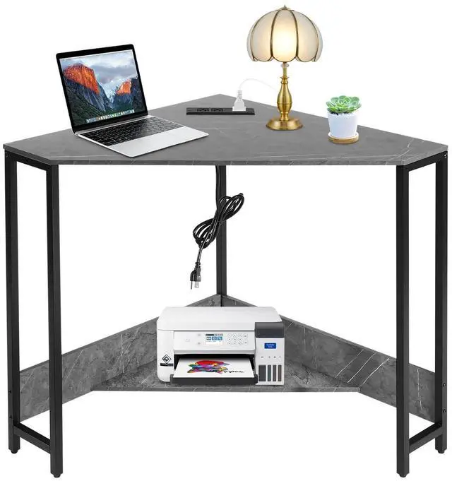 Main image of Corner Small Desk with Outlets, Triangle Desk with Storage, for Small Space Home Office, Workstation, Living Room, Bedroom (Grey)