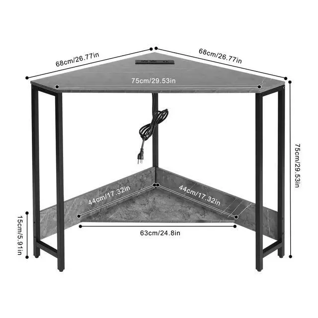 Alt view image 3 of 6 - Corner Small Desk with Outlets, Triangle Desk with Storage, for Small Space Home Office, Workstation, Living Room, Bedroom (Grey)