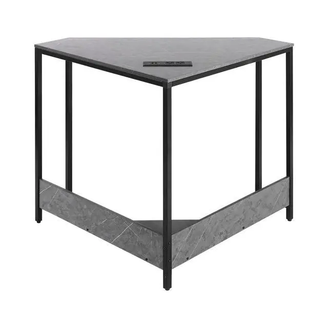 Alt view image 5 of 6 - Corner Small Desk with Outlets, Triangle Desk with Storage, for Small Space Home Office, Workstation, Living Room, Bedroom (Grey)