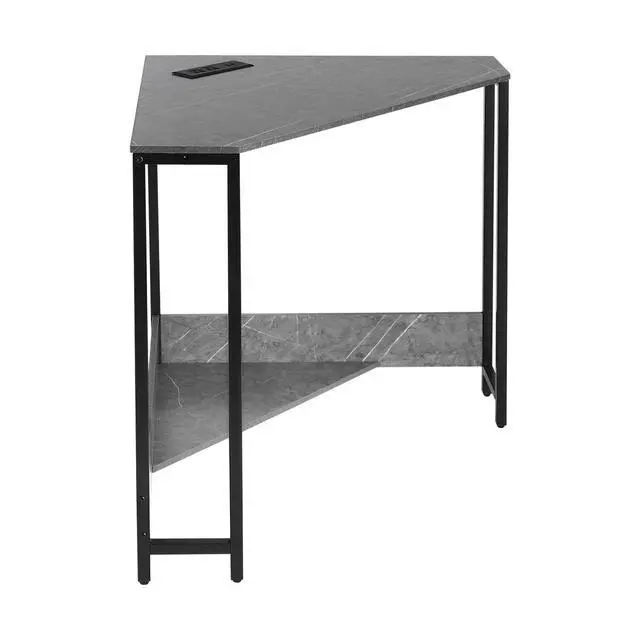 Alt view image 6 of 6 - Corner Small Desk with Outlets, Triangle Desk with Storage, for Small Space Home Office, Workstation, Living Room, Bedroom (Grey)