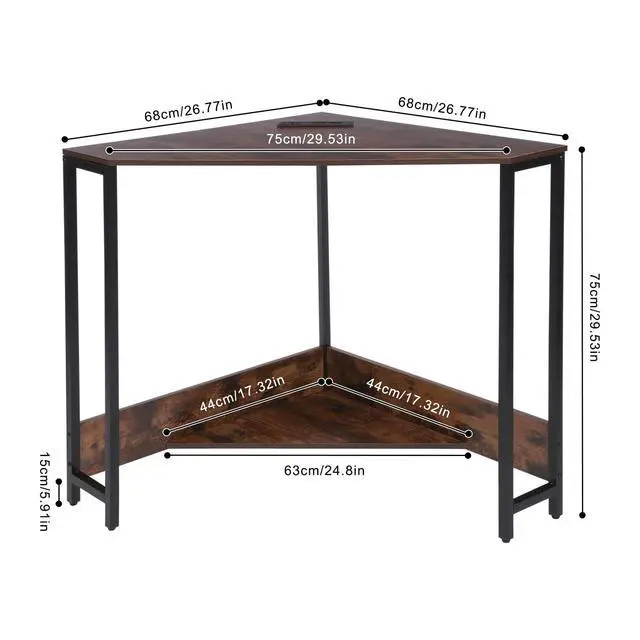 Alt view image 3 of 6 - Corner Small Desk with Outlets, Triangle Desk with Storage, for Small Space Home Office, Workstation, Living Room, Bedroom (Brown)
