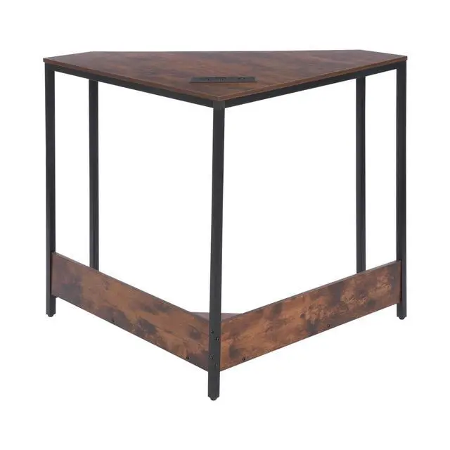 Alt view image 5 of 6 - Corner Small Desk with Outlets, Triangle Desk with Storage, for Small Space Home Office, Workstation, Living Room, Bedroom (Brown)