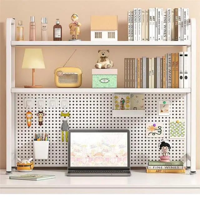 Alt view image 5 of 6 - 2 Tiers Freestanding Desk Bookshelf, 38 Inch Desktop Bookcase Display Shelf Rack Modern Desk Shelf Organizer Desk Storage Organizer White for Living Room Bedroom Study Office School